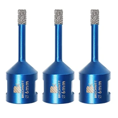 Afbeelding van BRSCHNITT Diamanttegelboor, 6 mm, 3 stuks, vacuümgesoldeerd en boorkroon met schroefdraad M14 voor droog boren van porselein, tegels, graniet, marmer