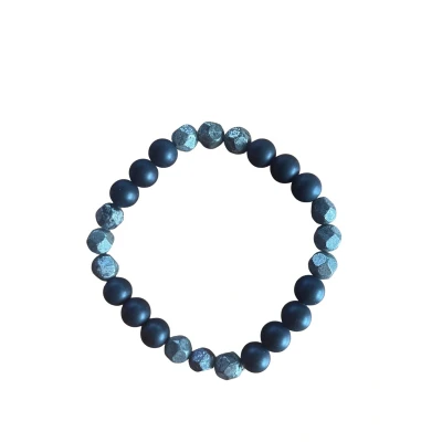 Afbeelding van Edelsteen Armband Pyriet &amp; Zwarte Agaat Kracht Bescherming 18cm 8mm