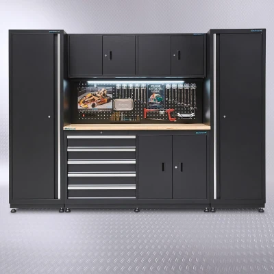 Afbeelding van Datona Werkbank 160 Cm Met Bovenkast En Twee Zijkasten (280 x 60 200 cm) Matzwart