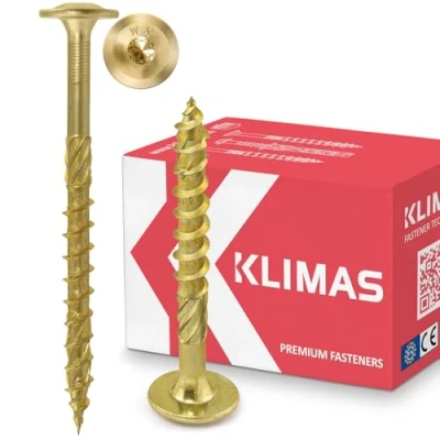 Afbeelding van KLIMAS Houtschroeven, platkopschroeven, Torx schroeven, geel, platte kop, voor dakconstructies schroeven houtconstructies 8x 140 mm 25 stukken