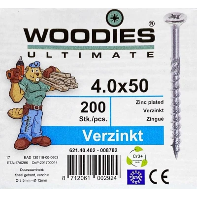 Afbeelding van Woodies houtschroef PZD 2 pvk verz. 4.0 x 50/30 200 stuks