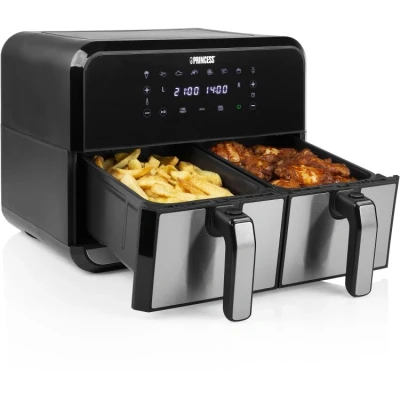 Afbeelding van Princess Dubbele Airfryer 182074 2 manden x 4 liter Digital touchscreen heteluchtfriteuse RVS/Zwart