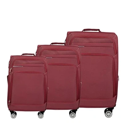 Afbeelding van MY TRAVEL BAG Stoffen reiskoffer, trolley, uitbreidbaar met dubbele wielen (M/L/XL/XXL of 4 delige set), zachte bagage, rood, 3er Set, koffer