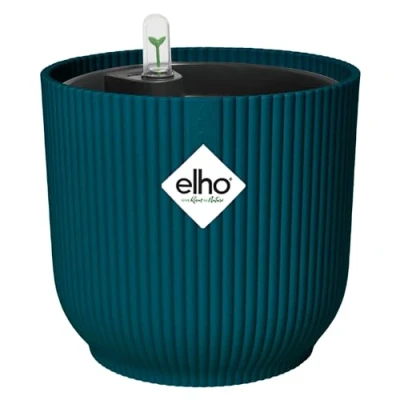 Afbeelding van Elho Vibes Fold Rond 18 met Self Watering Insert Bloempot Watermeter 100% Gerecycled Plastic Ø 18.3 x H 16.8 cm Diepblauw