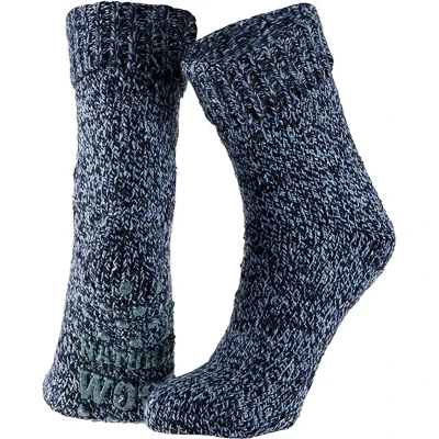 Afbeelding van Apollo Wollen sokken dames Huisokken Donker Blauw Maat 39/42 Huissok met anti slip Fluffy Slofsokken Warme Winter