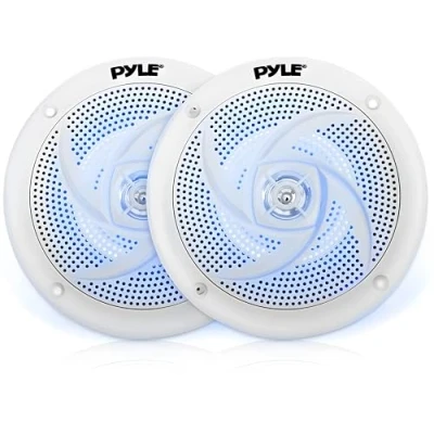 Afbeelding van PYLE Mariene luidsprekers 6,4 inch 2 weg waterdicht en weerbestendig outdoor audio stereo geluidssysteem met LED verlichting, 180 watt vermogen laag profiel, slanke stijl 1 paar PLMRS53WL