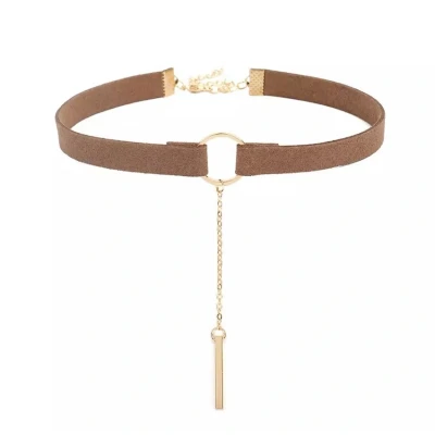 Afbeelding van Jomide Choker Retro Suède Lichtbruin/Goudkleurig