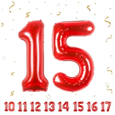 Afbeelding van 15 verjaardag decoratie cijfers ballon jaar folieballon rood voor 15e mannen vrouwen nummer vliegt met helium verjaardagsfeest 40&quot; 101cm