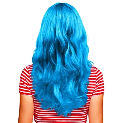 Afbeelding van Hatstar Sexy damespruik, lang haar, krullend, golvend, voor carnaval (turquoise)