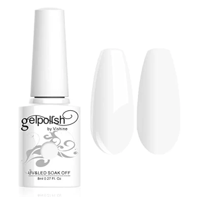 Afbeelding van Vishine Nagellak 8ml, semi permanent, gel, UV, LED, soak off, manicure, zuiver wit #1323