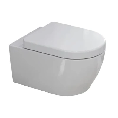 Afbeelding van SSWW Spoelrandloos toilet met softclose toiletdeksel, hangend van keramiek, wandtoilet, diepspoeler, 54,5 cm lang