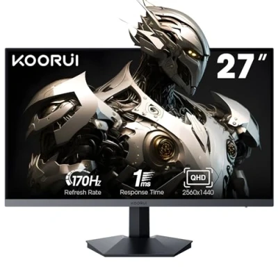 Afbeelding van KOORUI Gaming Monitor 27 inch, QHD 2560 x 1440 PC scherm met adaptieve synchronisatietechnologie (IPS paneel, 170Hz, 1ms, DCI P3 90%, Gsync compatibiliteit, 2xHDMI, VESA, DisplayPort)