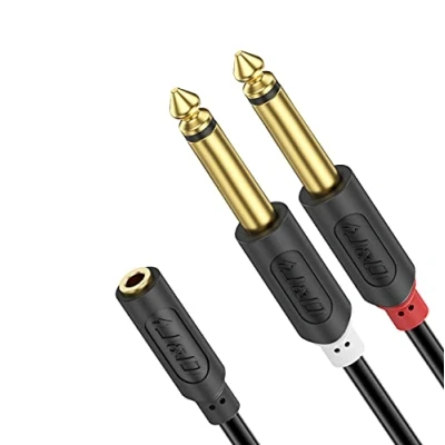 Afbeelding van J&amp;D 3,5 mm naar Dual 1/4 TS Stereo Breakout Kabel, Verguld Audiowave Serie 1/8 inch TRS Vrouwelijk 2 x 6,35 Mannelijk Monokabelsplitter PVC Omhulde Audiokabel (0,9 Meter)