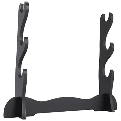 Afbeelding van Dciustfhe Katana zwaardstandaard, zwart houten zwaard wandhouder, muur display kruisridder zwaardstandaard kleerhanger steun standaard