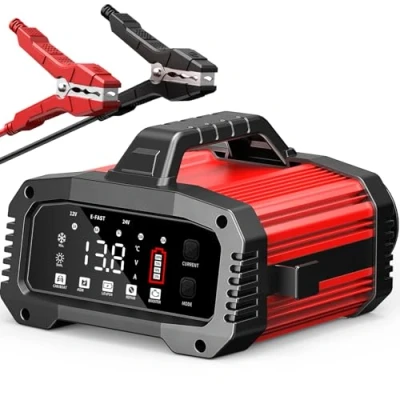 Afbeelding van 25A auto acculader, 10A 12V/8A 24V vrijetijdsacculader, Automotive Smart draagbare batterijlader onderhouden/pulsreparatie opladerpakket voor auto, motor.