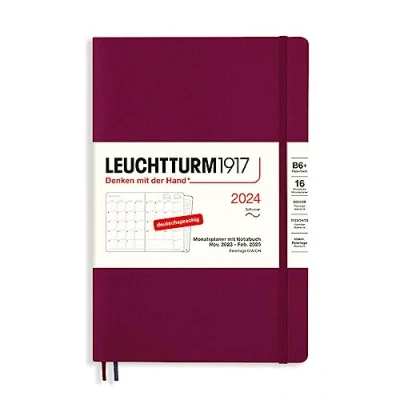 Afbeelding van LEUCHTTURM1917 367578 maandplanner &amp; notitieboek Paperback (B6+) 2024, 16 maanden, softcover, Port Red, Duits