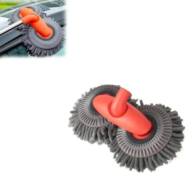 Afbeelding van Vulaop Autowasborstel, dubbele kop, wasborstel met telescoopsteel, multifunctionele microvezel, chenille, 360 graden draaibaar, voor auto, camper, trucks, caravans (kop)