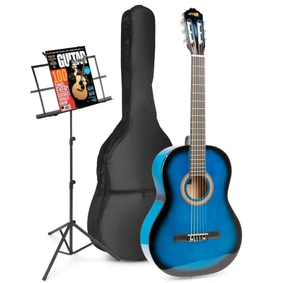 Afbeelding van MAX SoloArt klassieke akoestische gitaar met muziekstandaard Blauw