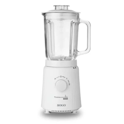 Afbeelding van SOGO Blender met Glazen Kan 1.5 Liter Titanium Messen 2 Snelheden + Puls functie IJsmaler Smoothie 1000W Wit