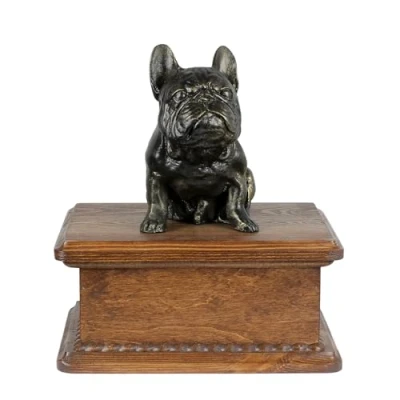 Afbeelding van Art Dog Urn voor hondenas Handgemaakt gedenkteken met koudgegoten bronzen beeld huisdierherdenkingsurn de naam 8,3x11,4x4,3 Franse bulldog