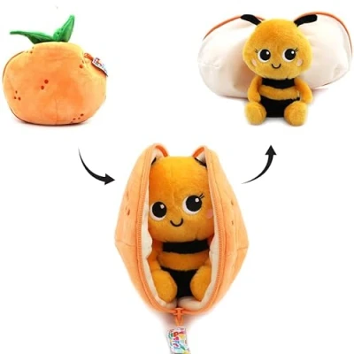 Afbeelding van Flipetz 2 in 1 Knuffel Buzzet de Bij / Mandarijn 18 x 5 cm Les Déglingos