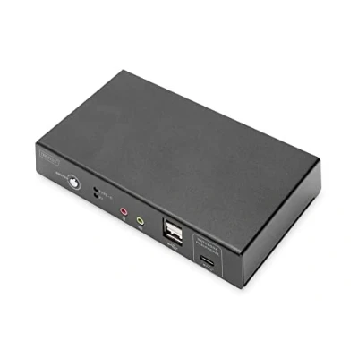 Afbeelding van DIGITUS KVM Switch HDMI USB C voor notebookaansluiting 2 poorts enkelscherm PC 1 Monitor 1x Muis, Toetsenbord &amp; Audio Computers RJ45 LAN Port Hub for Laptop Zwart