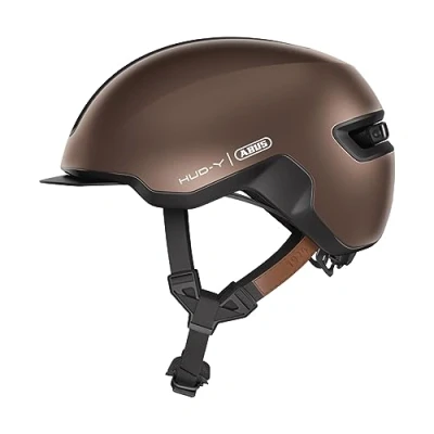 Afbeelding van ABUS Urban helm HUD Y magnetisch, oplaadbaar LED achterlicht &amp; magneetsluiting coole fietshelm voor dagelijks gebruik mannen en vrouwen bruin, maat S