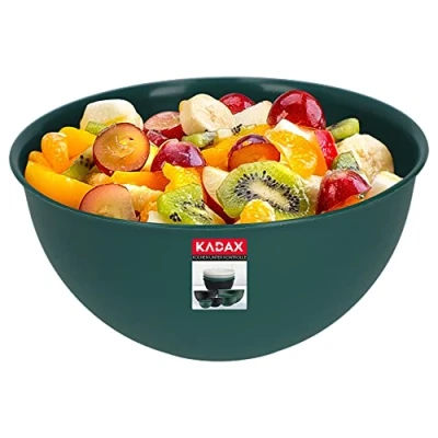 Afbeelding van KADAX Kom van kunststof, slakom, stapelbare mengkom, plastic kom, keukenkom, ronde serveerschaal voor keuken, salade, deeg, vaatwasmachinebestendig (5 l, groen)