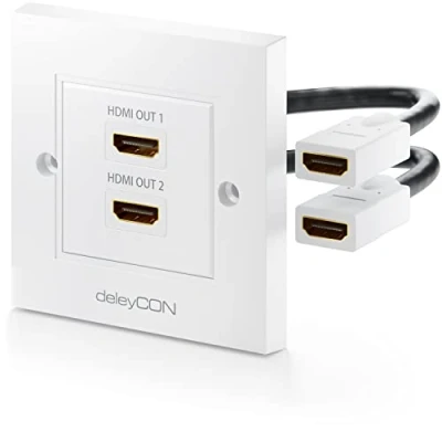 Afbeelding van deleyCON HDMI Doos Wandcontactdoos Aansluitdoos 2x Poort Opbouwmontage 15 cm Kabel met Hoek van 45 3D Full HD HDTV 4K 2160p