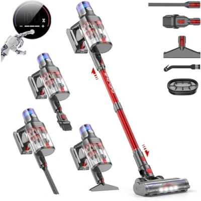 Afbeelding van VSTOKY V15 Pro Max Steelstofzuiger Stofzuiger Draadloos,48KPa 600Watt Vacuum Cleaner, 70 Minuten Looptijd en Oplaadbare Afneembare Accu,Staande Stofzuigers voor Huisdierhaar Tapijt Auto Vloer