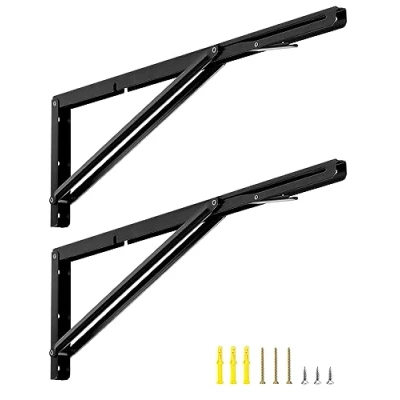 Afbeelding van QWORK® 2 stuks 600 mm metalen heavy duty inklapbare beugel, ruimtebesparende beugel voor doe het zelf werkbank, draagvermogen 150 kg