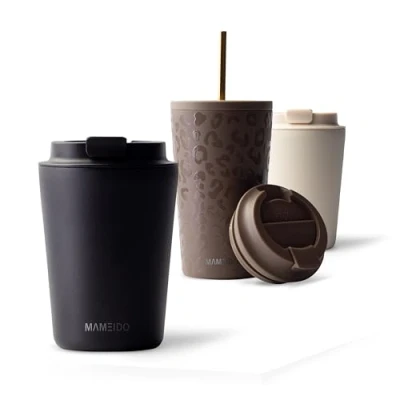 Afbeelding van MAMEIDO Thermosbeker 350ml Rich Black Koffiemok gemaakt van roestvrij staal dubbelwandig geïsoleerd, lekvrij Coffee to go Mok