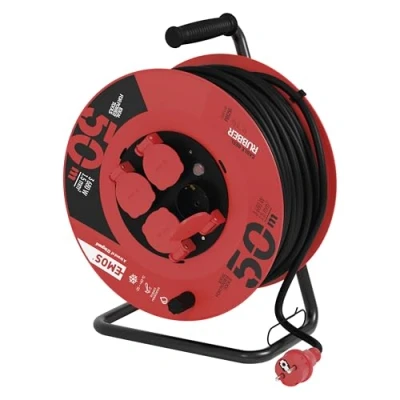 Afbeelding van Professionele haspel voor de verlengkabel EMOS met IP44 bescherming, kabel een lengte van 50 m 4 Schuko contactdozen, 1,5 mm2 rubber, buitengebruik