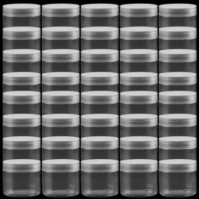 Afbeelding van PINGEUI 42 stuks 150 ml doorzichtige cosmetische potten met deksels, ronde lege monsterpotten, plastic container brede opening voor specerijen, bonen, make up, granen, ambachten