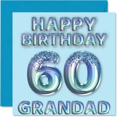 Afbeelding van 60e verjaardagskaart voor opa blauwe glitter feestballonnen gelukkige verjaardagskaarten 60 jarige van kleinzoon kleindochter, 145 mm x cadeau
