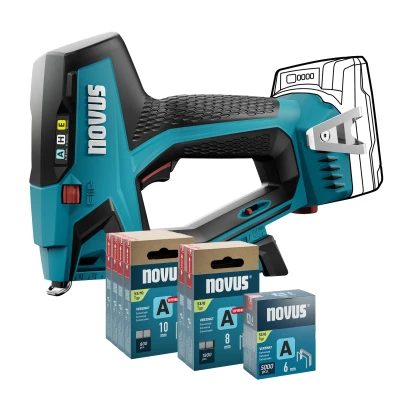 Afbeelding van NOVUS TOOLS Accunietmachine J 550 set + 11.800 nietjes compatibel met 18V Li Ion CAS accu zonder en oplader voor fijne 6 14 mm spijkers 16