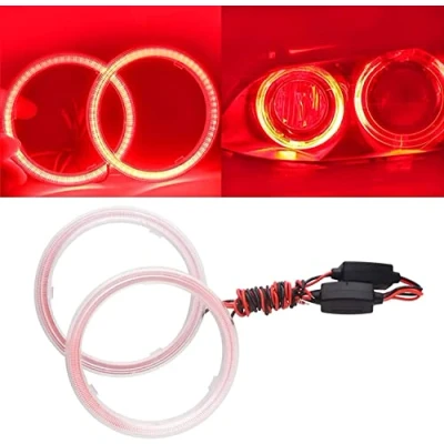 Afbeelding van Qasim 1 paar rode 80 mm 63SMD COB Led Halo Ring Angel Eyes koplamp mistlamp met lampenkap Cover 12V 24V