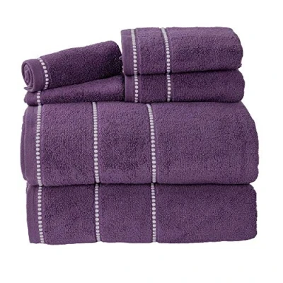 Afbeelding van Lavish Home Luxe katoenen handdoekenset, sneldrogend, Zero Twist en zachte set met 2 badhanddoeken, handdoeken washandjes (aubergine/wit), 30,5 x cm, 6 delig