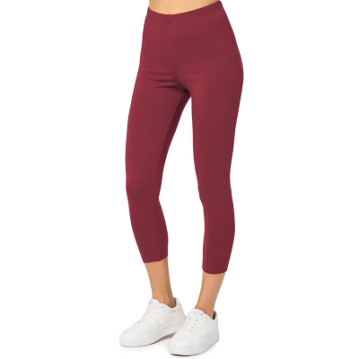 Afbeelding van Merry Style MS MS10 199 LE Dames Capri Leggings Sport Vrijetijdsbroek 3/4 Lengte Katoen Sporbroek Yogabroek Wijnrood M
