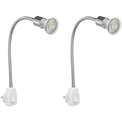 Afbeelding van ledscom.de 2 st. fittinglamp LESCH leeslamp zwanenhals, chroom/wit, incl. GU10 LED (warm wit, 7,6W, 1103lm elk, 33)