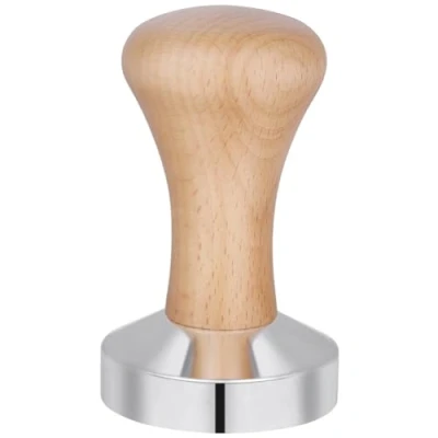 Afbeelding van Vicloon Tamper, 51 mm Espresso Koffie Tamper roestvrijstalen platte basis, Houten handvat Koffietamper Machines Accessoire Lichte houtkleur