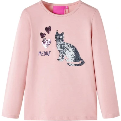 Afbeelding van Kindershirt met lange mouwen pailletten kat 128 lichtroze