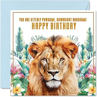 Afbeelding van Leeuw verjaardagskaarten voor mannen en vrouwen brullend dier 145mm x wenskaarten, verjaardagskaart mama papa zus broer dochter oom tante Bestie werk collega vriend grappige bday
