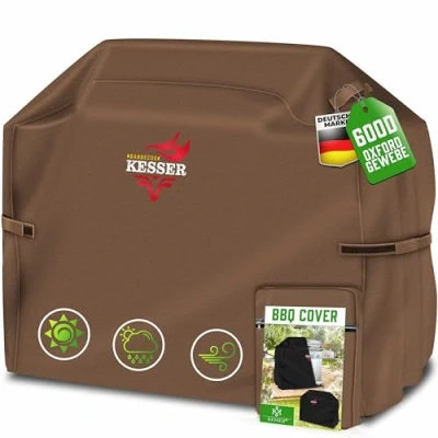 Afbeelding van KESSER® Premium BBQ grillhoes, gasgrill, grillkaphoes, weerbestendig, voor Weber, Brinkmann, Char Broil, afdekhoes, beschermhoes, 600D Oxford stof, scheurbestendig, 147 x 61 122 cm, bruin