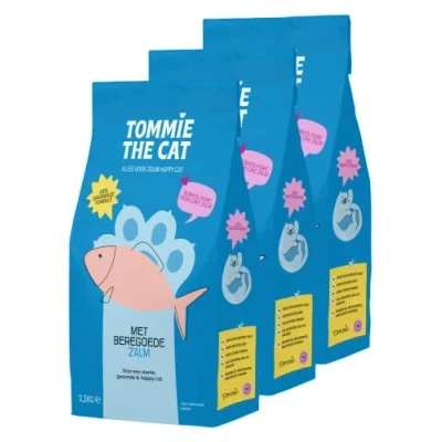 Afbeelding van Tommie the Cat 100% graanvrije kattenbrokken kattenvoer droogvoer bomvol verse zalm 3 zakken 6,6kg