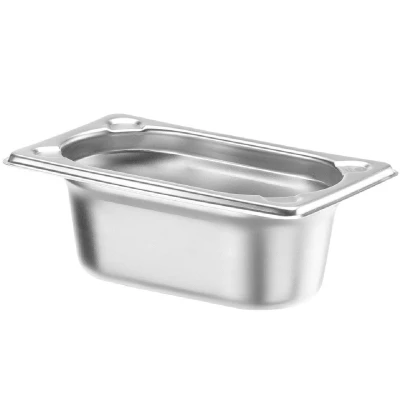 Afbeelding van HENDI Gastronorm container, temperatuurbestendig van 40 tot 300C, geschikt voor ovens, bain marie en vriezers, chafing dishes, versterkte hoeken, 0.6L, GN 1/9, 176x108x(H)65mm, roestvast staal