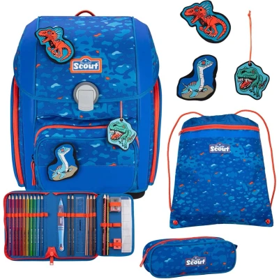 Afbeelding van Scout Schooltas Superflash Genius Set 4 delig Blue Dino Blauw