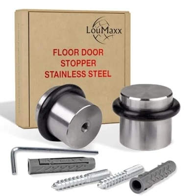 Afbeelding van LouMaxx Deurstopper, bodem om te schroeven, set van 2, roestvrijstalen vloerdeurstopper, voor vloer, deurstopper incl. montagemateriaal