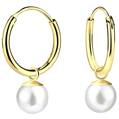 Afbeelding van JoyS Zilveren parel bedel oorbellen oorringen 14k goudplating / goldplated