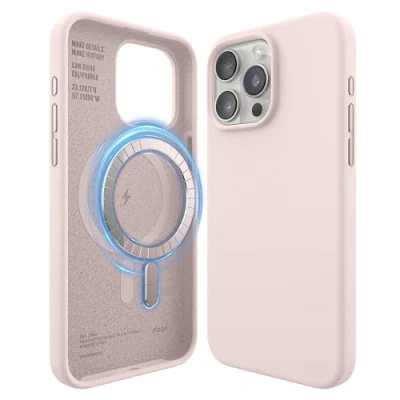 Afbeelding van elago Magnetische Silicone Hoesje Compatibel met iPhone 15 Pro Max Case, MagSafe Alle Accessoires, Ingebouwde Magneten, Premie Siliconen [5 Laags Structuur] (Lovely Roze)